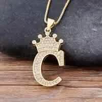Stainless Steel Gold Overlay Hip Hop Crown A-Z Letters Necklace for Men and Women DailySale