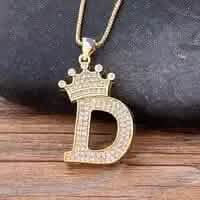 Stainless Steel Gold Overlay Hip Hop Crown A-Z Letters Necklace for Men and Women DailySale