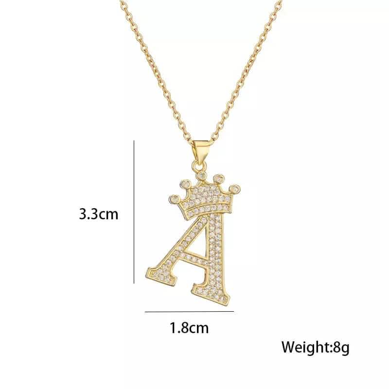 Stainless Steel Gold Overlay Hip Hop Crown A-Z Letters Necklace for Men and Women DailySale
