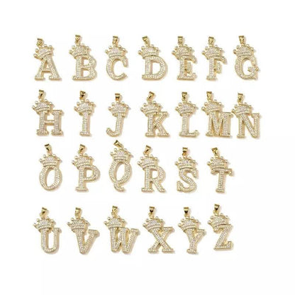 Stainless Steel Gold Overlay Hip Hop Crown A-Z Letters Necklace for Men and Women DailySale