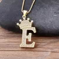 Stainless Steel Gold Overlay Hip Hop Crown A-Z Letters Necklace for Men and Women DailySale