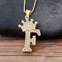 Stainless Steel Gold Overlay Hip Hop Crown A-Z Letters Necklace for Men and Women DailySale