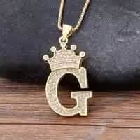 Stainless Steel Gold Overlay Hip Hop Crown A-Z Letters Necklace for Men and Women DailySale