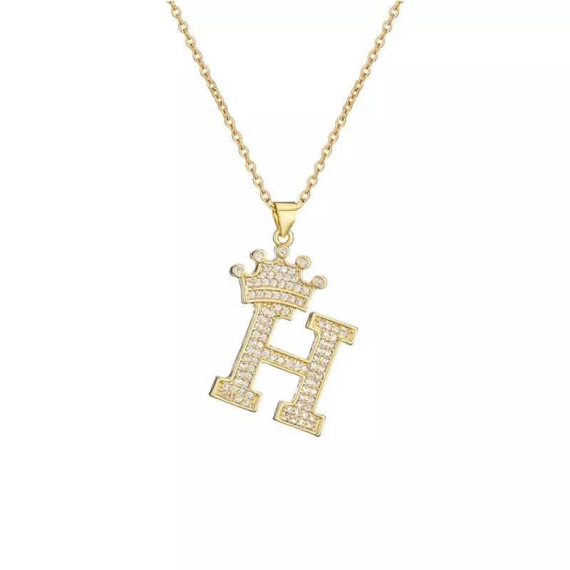 Stainless Steel Gold Overlay Hip Hop Crown A-Z Letters Necklace for Men and Women DailySale