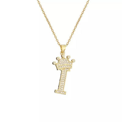 Stainless Steel Gold Overlay Hip Hop Crown A-Z Letters Necklace for Men and Women DailySale