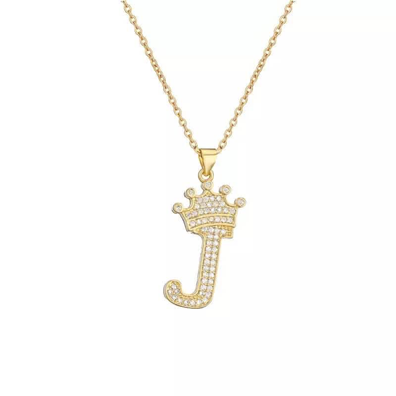 Stainless Steel Gold Overlay Hip Hop Crown A-Z Letters Necklace for Men and Women DailySale