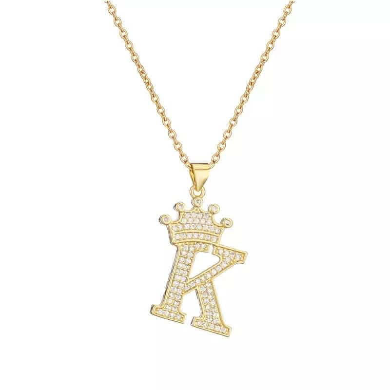 Stainless Steel Gold Overlay Hip Hop Crown A-Z Letters Necklace for Men and Women DailySale
