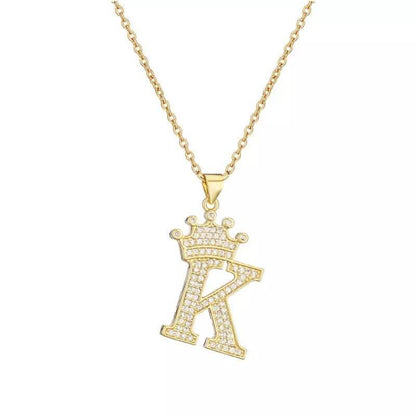 Stainless Steel Gold Overlay Hip Hop Crown A-Z Letters Necklace for Men and Women DailySale