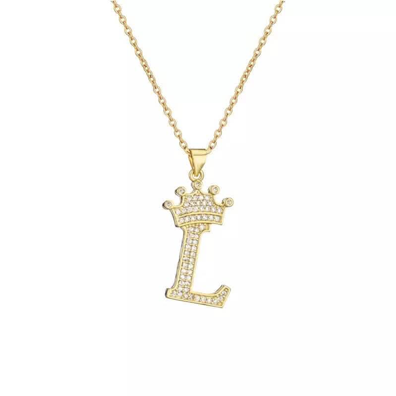 Stainless Steel Gold Overlay Hip Hop Crown A-Z Letters Necklace for Men and Women DailySale