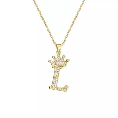 Stainless Steel Gold Overlay Hip Hop Crown A-Z Letters Necklace for Men and Women DailySale