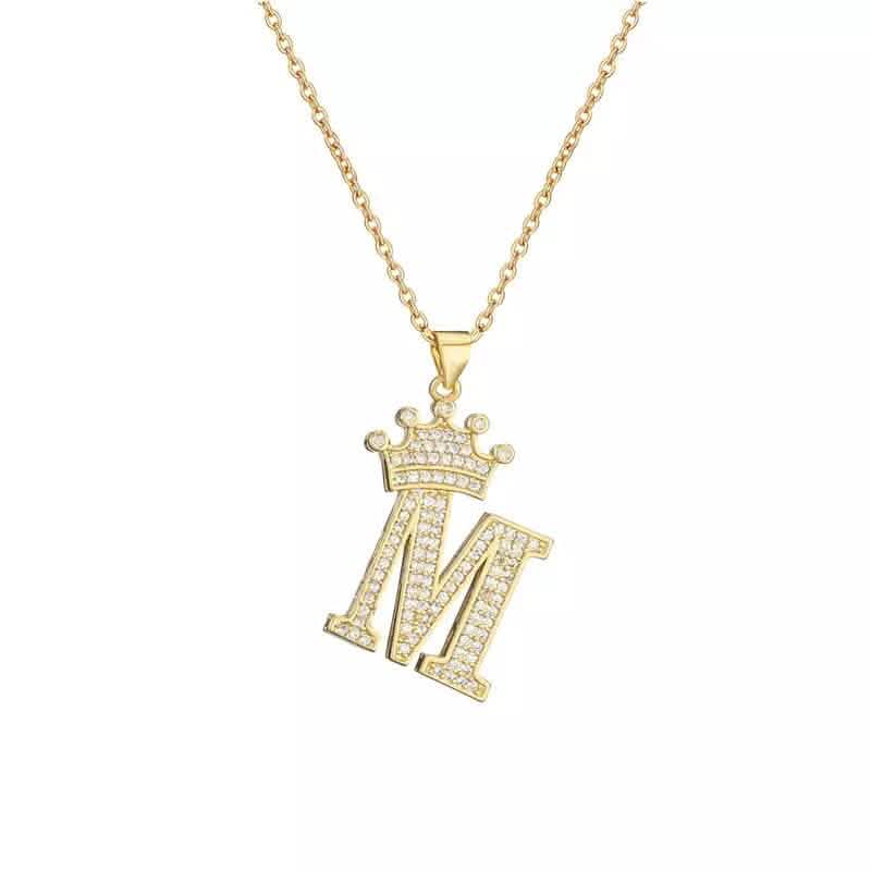 Stainless Steel Gold Overlay Hip Hop Crown A-Z Letters Necklace for Men and Women DailySale