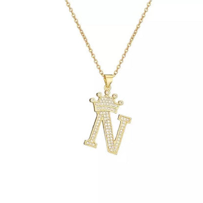 Stainless Steel Gold Overlay Hip Hop Crown A-Z Letters Necklace for Men and Women DailySale