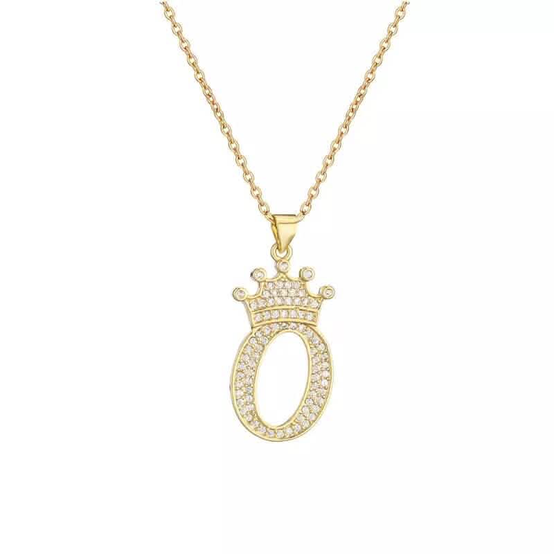 Stainless Steel Gold Overlay Hip Hop Crown A-Z Letters Necklace for Men and Women DailySale