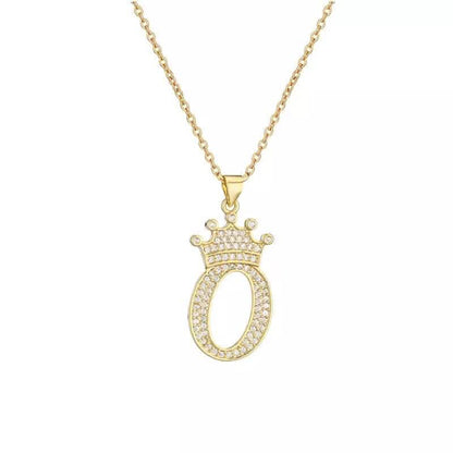 Stainless Steel Gold Overlay Hip Hop Crown A-Z Letters Necklace for Men and Women DailySale