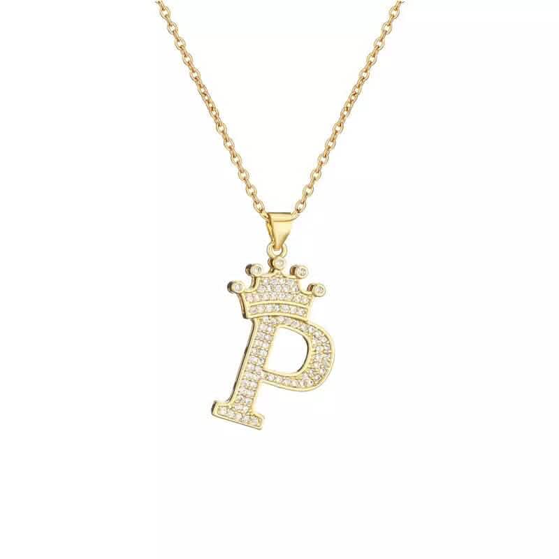 Stainless Steel Gold Overlay Hip Hop Crown A-Z Letters Necklace for Men and Women DailySale