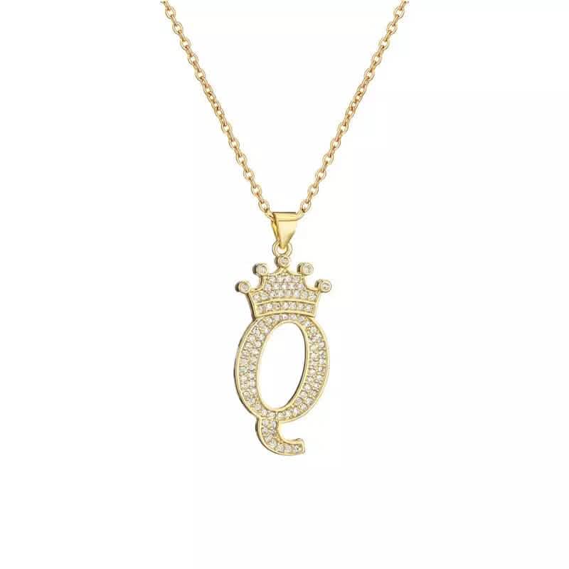 Stainless Steel Gold Overlay Hip Hop Crown A-Z Letters Necklace for Men and Women DailySale