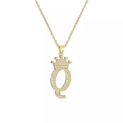 Stainless Steel Gold Overlay Hip Hop Crown A-Z Letters Necklace for Men and Women DailySale