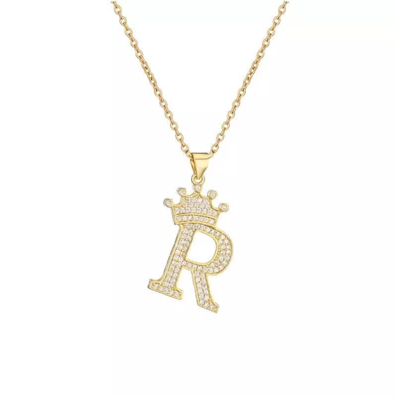 Stainless Steel Gold Overlay Hip Hop Crown A-Z Letters Necklace for Men and Women DailySale