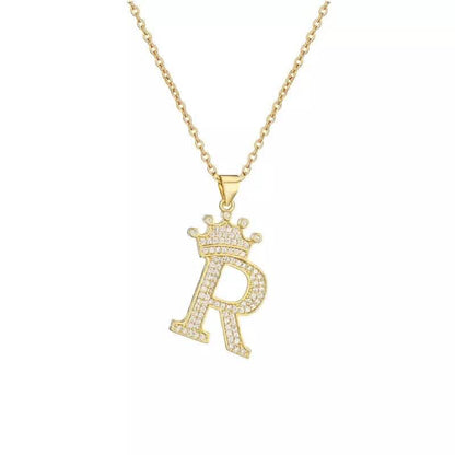 Stainless Steel Gold Overlay Hip Hop Crown A-Z Letters Necklace for Men and Women DailySale