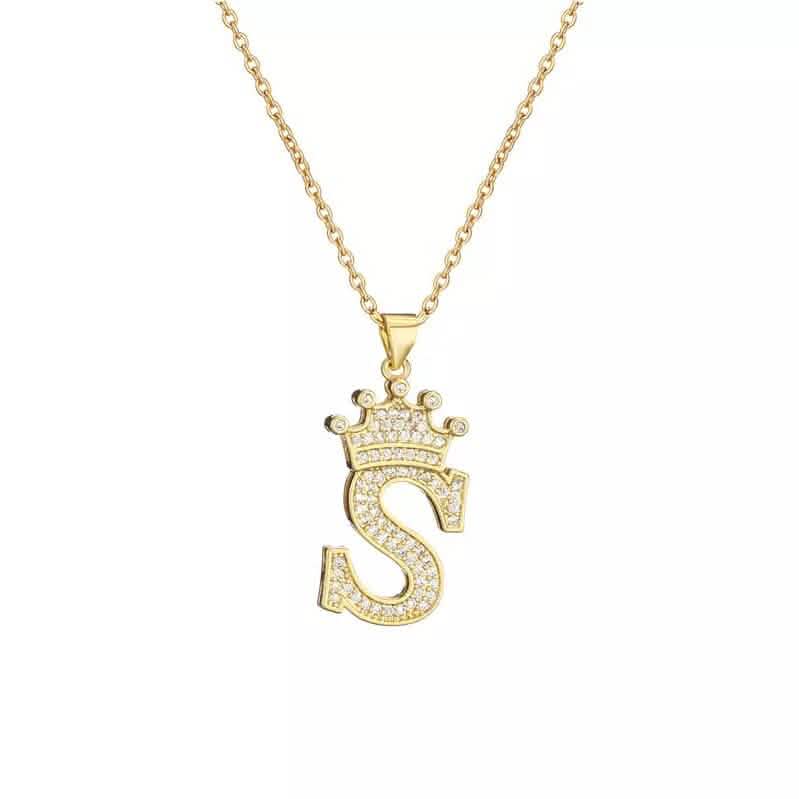 Stainless Steel Gold Overlay Hip Hop Crown A-Z Letters Necklace for Men and Women DailySale