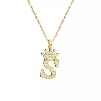 Stainless Steel Gold Overlay Hip Hop Crown A-Z Letters Necklace for Men and Women DailySale