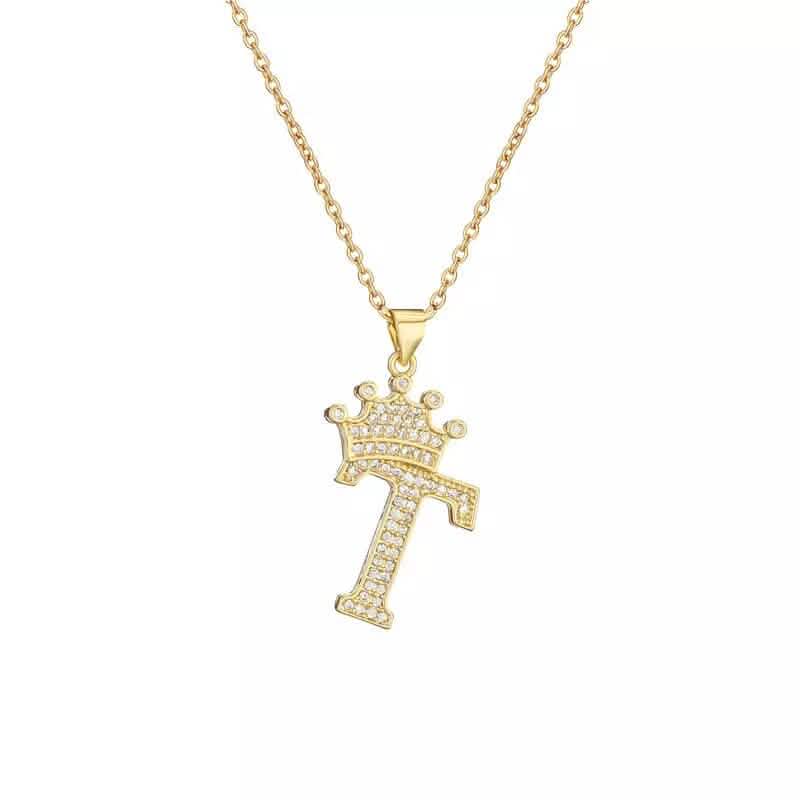 Stainless Steel Gold Overlay Hip Hop Crown A-Z Letters Necklace for Men and Women DailySale
