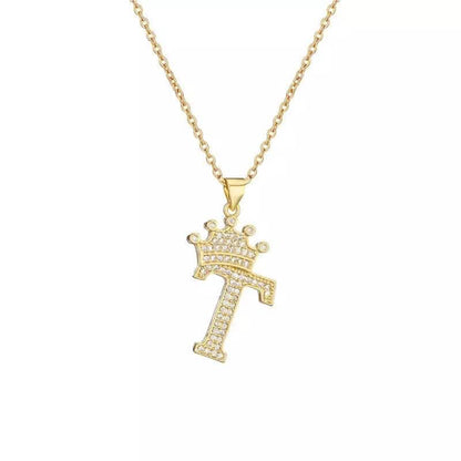 Stainless Steel Gold Overlay Hip Hop Crown A-Z Letters Necklace for Men and Women DailySale