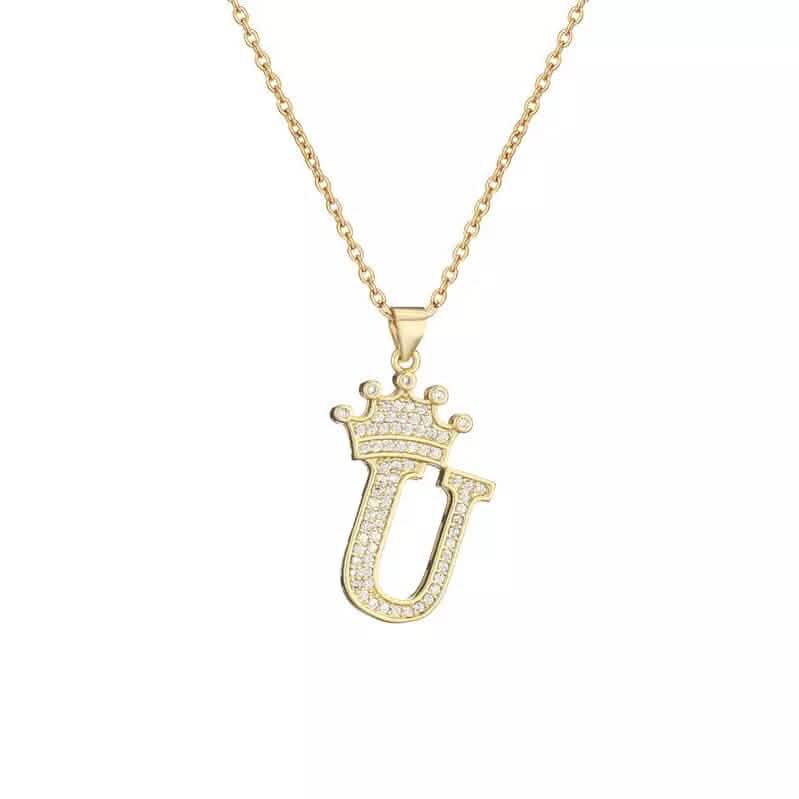 Stainless Steel Gold Overlay Hip Hop Crown A-Z Letters Necklace for Men and Women DailySale