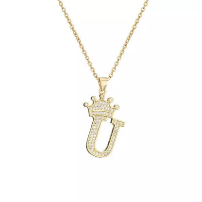 Stainless Steel Gold Overlay Hip Hop Crown A-Z Letters Necklace for Men and Women DailySale