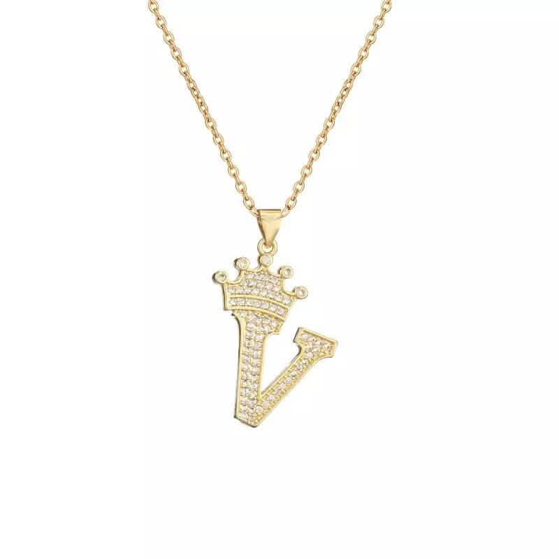 Stainless Steel Gold Overlay Hip Hop Crown A-Z Letters Necklace for Men and Women DailySale