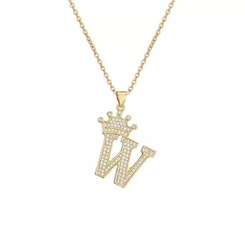 Stainless Steel Gold Overlay Hip Hop Crown A-Z Letters Necklace for Men and Women DailySale