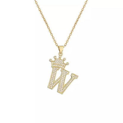 Stainless Steel Gold Overlay Hip Hop Crown A-Z Letters Necklace for Men and Women DailySale