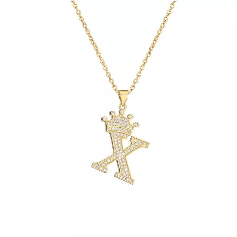 Stainless Steel Gold Overlay Hip Hop Crown A-Z Letters Necklace for Men and Women DailySale