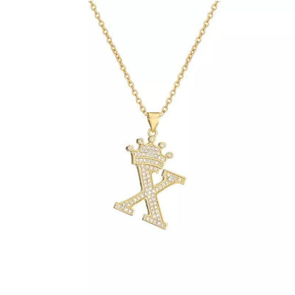 Stainless Steel Gold Overlay Hip Hop Crown A-Z Letters Necklace for Men and Women DailySale