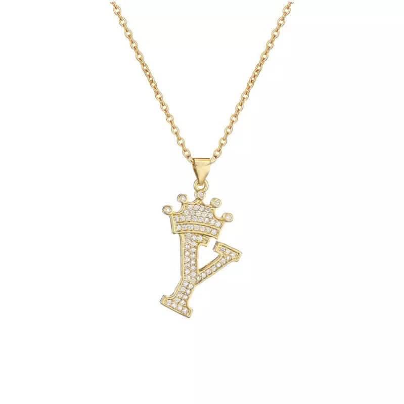 Stainless Steel Gold Overlay Hip Hop Crown A-Z Letters Necklace for Men and Women DailySale