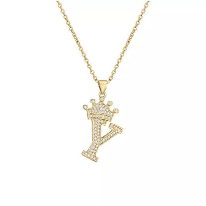 Stainless Steel Gold Overlay Hip Hop Crown A-Z Letters Necklace for Men and Women DailySale