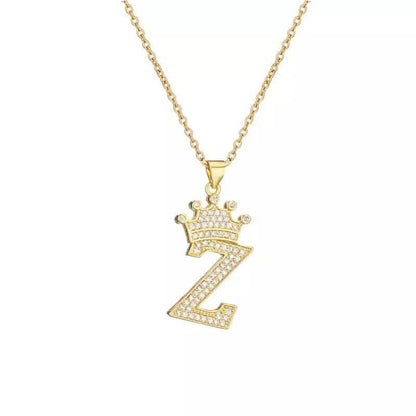 Stainless Steel Gold Overlay Hip Hop Crown A-Z Letters Necklace for Men and Women DailySale
