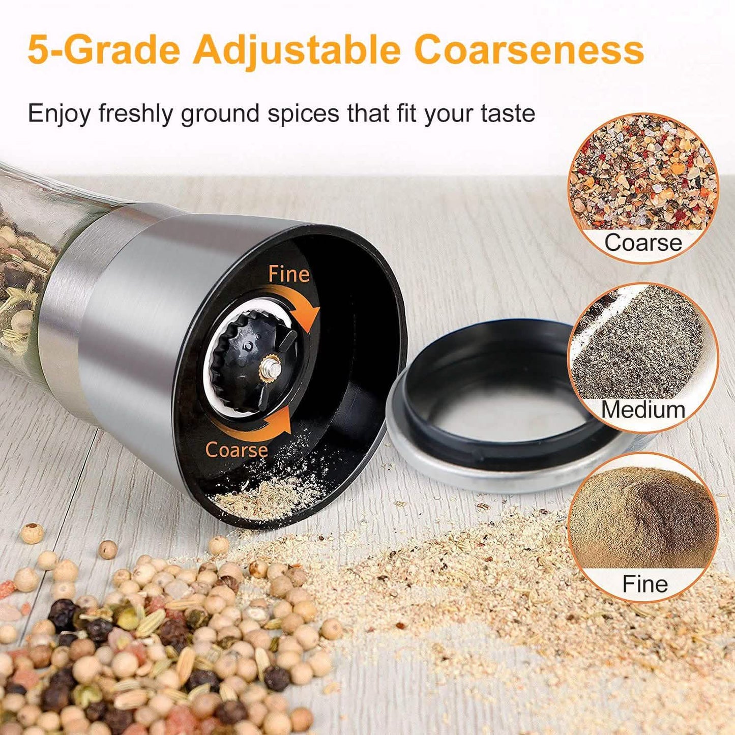 Stainless Steel Salt Pepper Grinder with Adjustable Coarseness DailySale