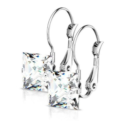 Stainless Steel Square CZ Gem Earrings DailySale