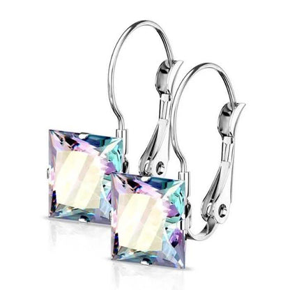 Stainless Steel Square CZ Gem Earrings DailySale