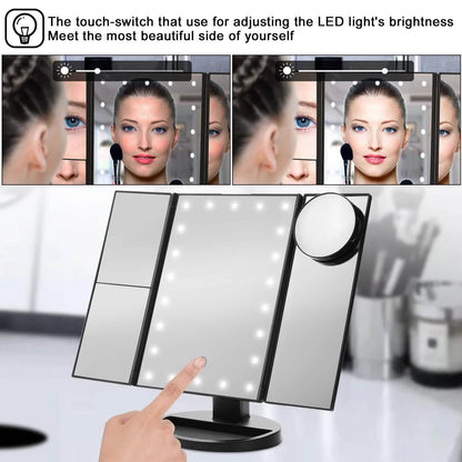 Standing Make Up Mirror Vanity USB 21 LED Light 10X 3X 2X 1X Magnification Black DailySale