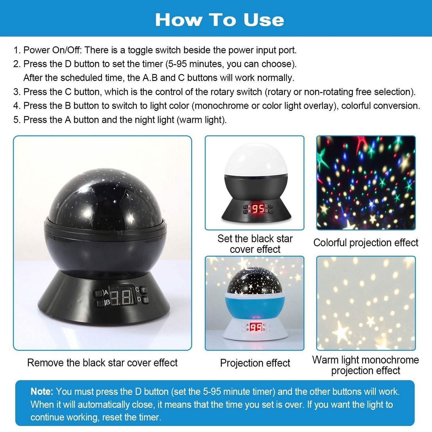 Star Moon LED Projector Lamp Kids Night Light DailySale