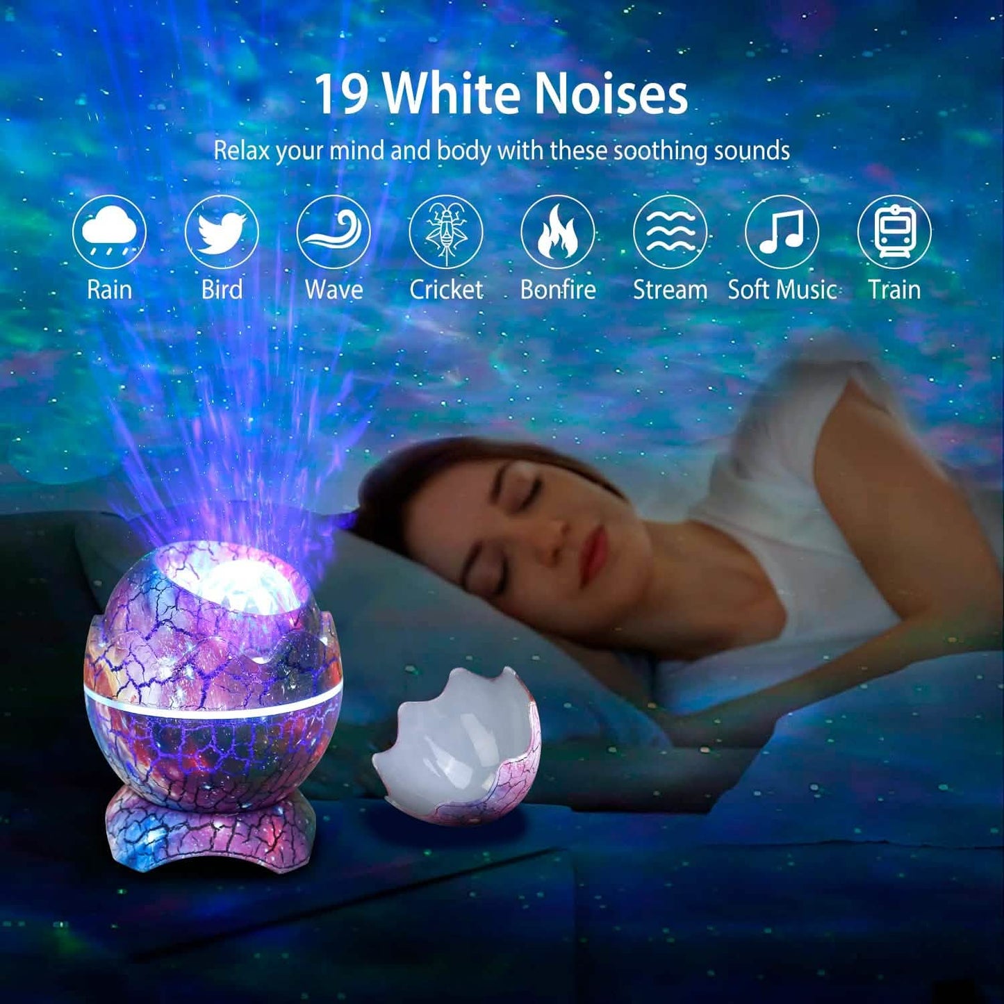 Star Project Lamp Galaxy Light Dinosaur Egg with Wireless Speaker and Remote Control DailySale