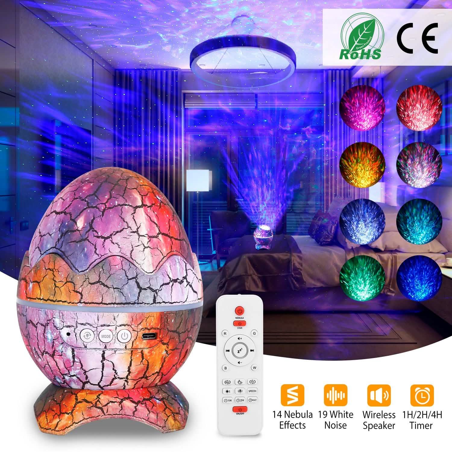 Star Project Lamp Galaxy Light Dinosaur Egg with Wireless Speaker and Remote Control DailySale