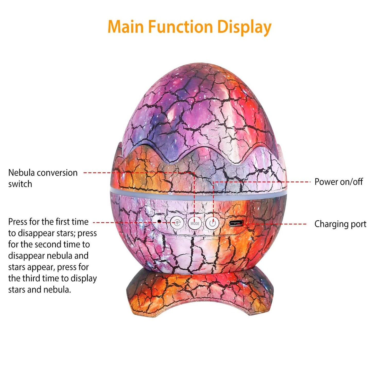 Star Project Lamp Galaxy Light Dinosaur Egg with Wireless Speaker and Remote Control DailySale