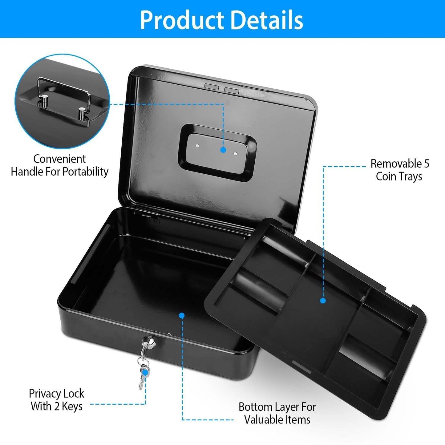 Steel Cash Box with Removable Tray DailySale