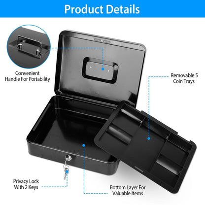Steel Cash Box with Removable Tray DailySale