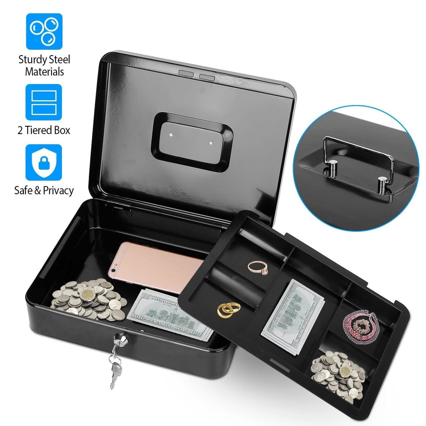 Steel Cash Box with Removable Tray DailySale