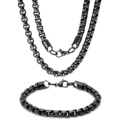 Steeltime Men's 7mm Round Box Stainless Steel Necklace and Bracelet DailySale