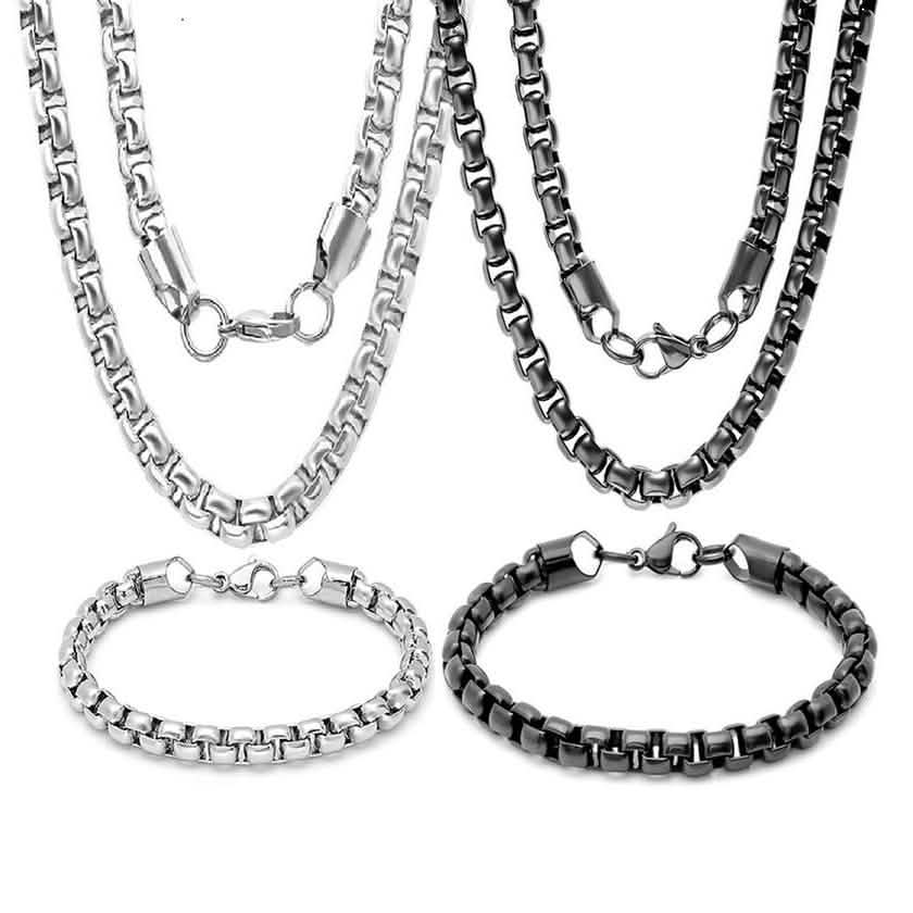 Steeltime Men's 7mm Round Box Stainless Steel Necklace and Bracelet DailySale